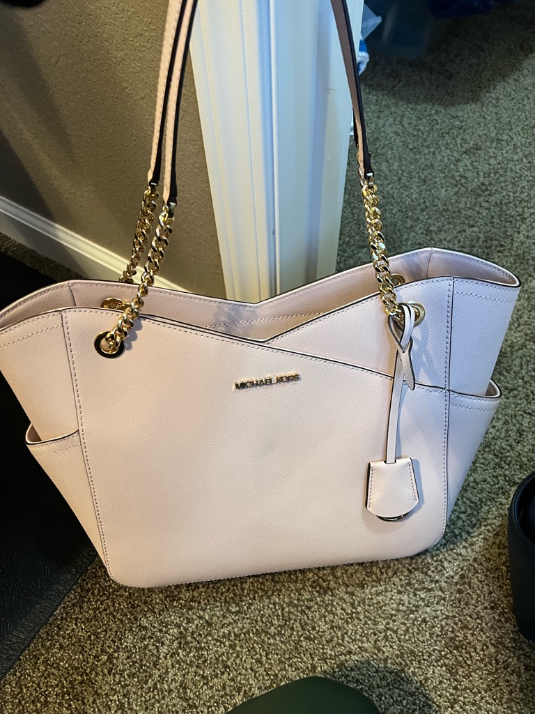 Michael Kors Soft Pink Saffiano Leather Tote With Gold Chain Straps
